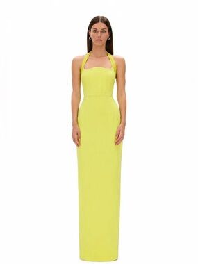 Rachel Gilbert Yellow Lime Maria Halter Neck Column Maxi Dress Gown AU8/US4 NWOT